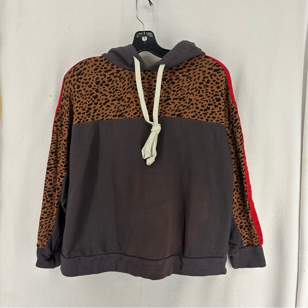 Monrow Cheetah Print Pullover Hoodie Womens Medium Grey‎